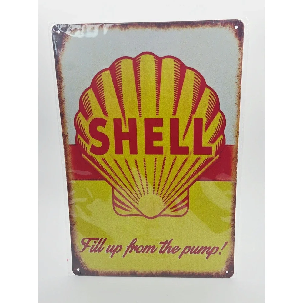 Vintage Style Gas Oil Metal Tin Signs Set Texaco Shell Mobil Castrol 6 Pack NEW